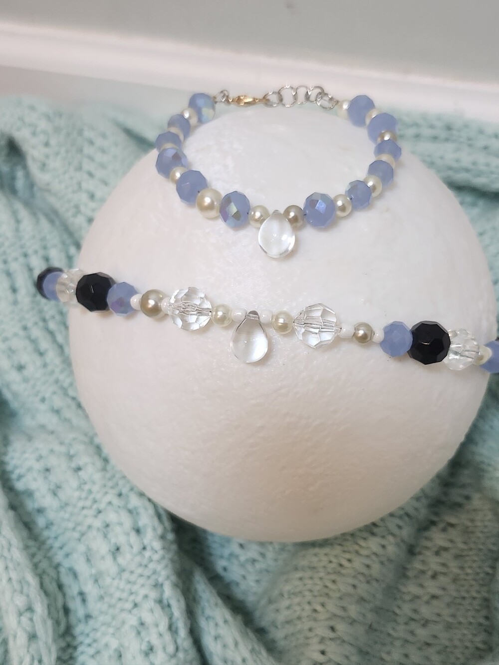 Beaded Multi-Color Bracelet And Necklace with Clear Crystal and Pearl Accents